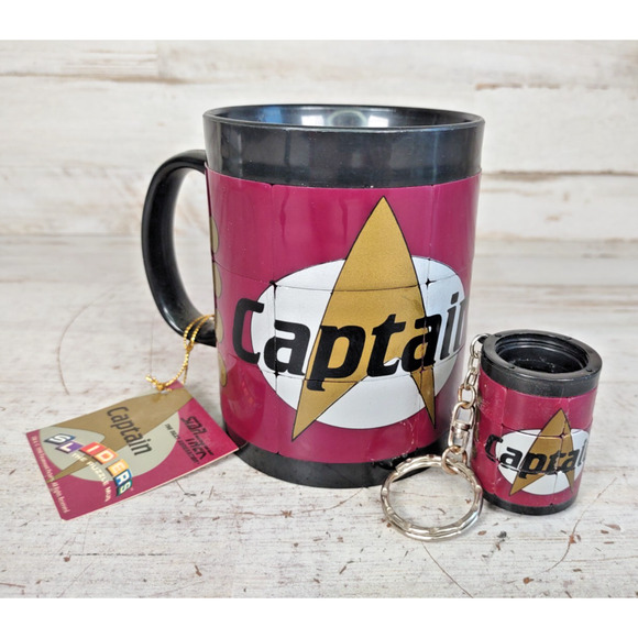 Vintage Sliders Star Trek Captain Puzzle Mug & Miniature Mug Keychain 1998 READ - Picture 1 of 8